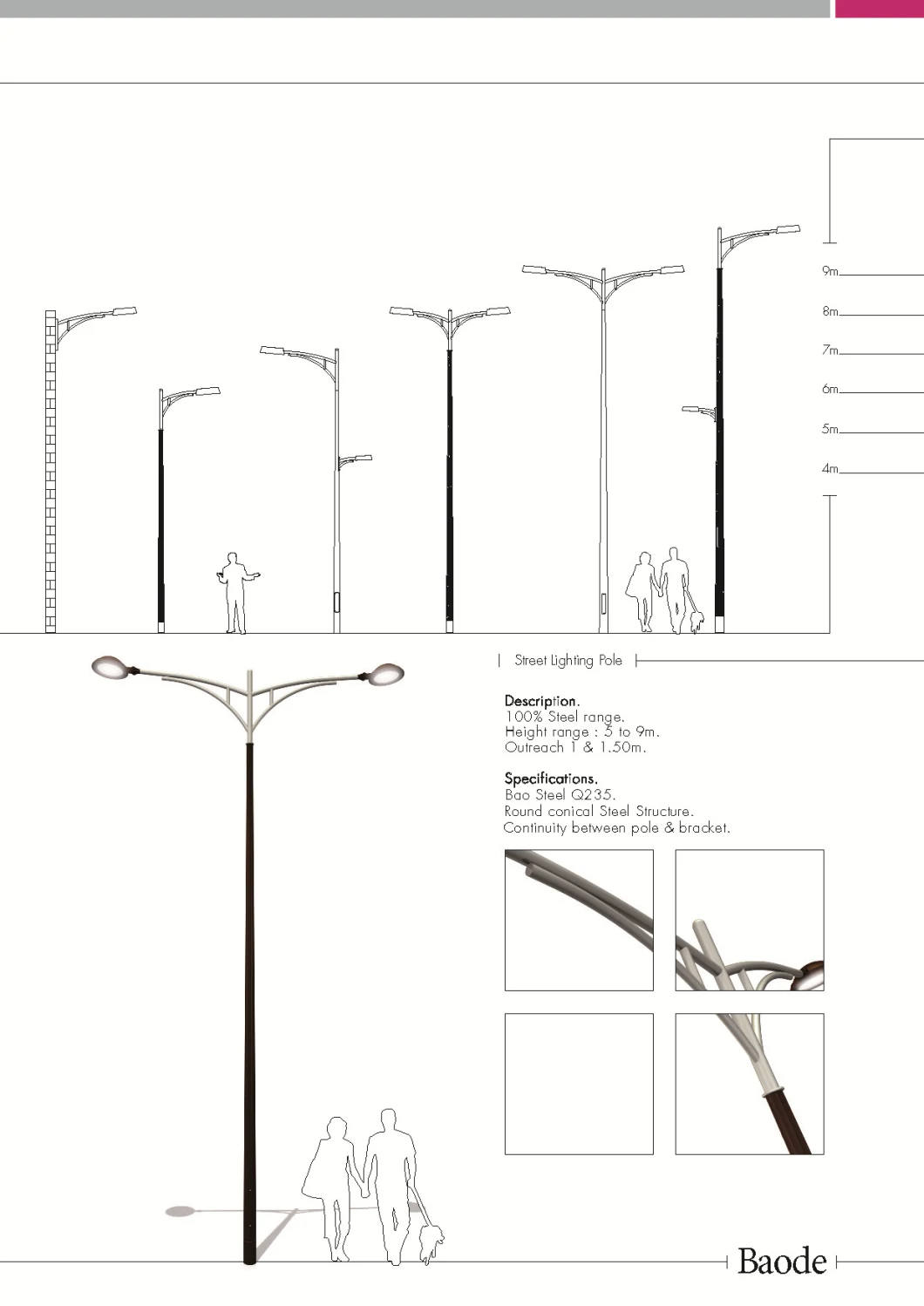 Double-Arm Galvanized Conical/Octagonal Aluminum/Stainless Steel/Metal Solar Road/Street Lighting/Light Pole with Factory Price