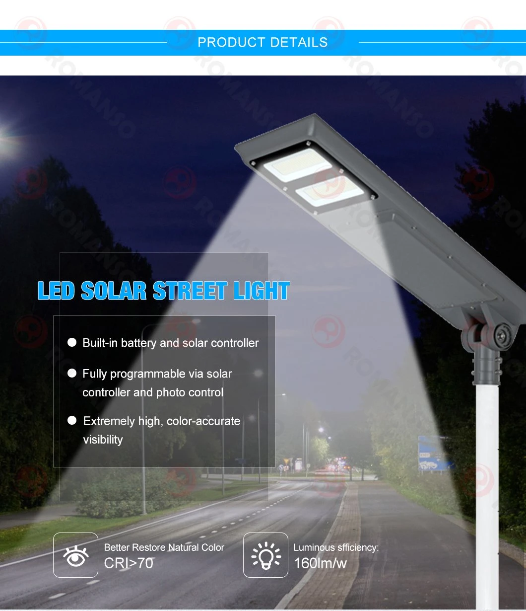 China IP66 Romanso or ODM 750*350*100mm Fan Lamp Solar Lights